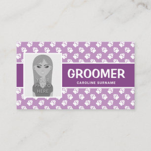 Lila und weiße Pasten mit Ihrem Foto - Dog Groomer Visitenkarte