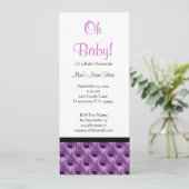 Lila und weiße Pfaufüßer Kinderdusche Einladung (Stehend Vorderseite)