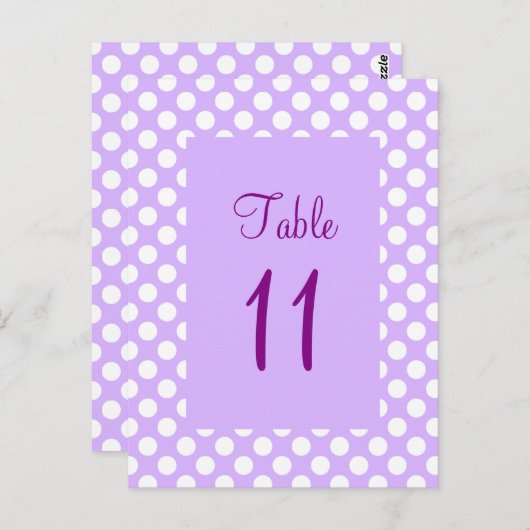 Lila und weiße Polka Dot Tischnummer Post (Vorne/Hinten)