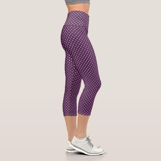 Lila und weiße Polka-Punkte Capri Leggings (Rechts)