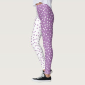 Lila und weiße Polka-Punkte-Farbblock Leggings (Links)