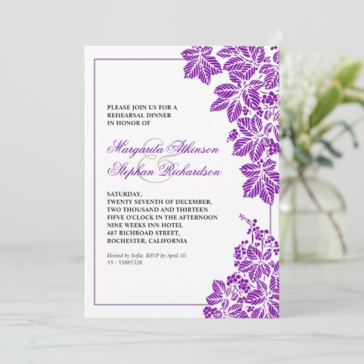 lila und weiße Probe Einladung (Stehend Vorderseite)