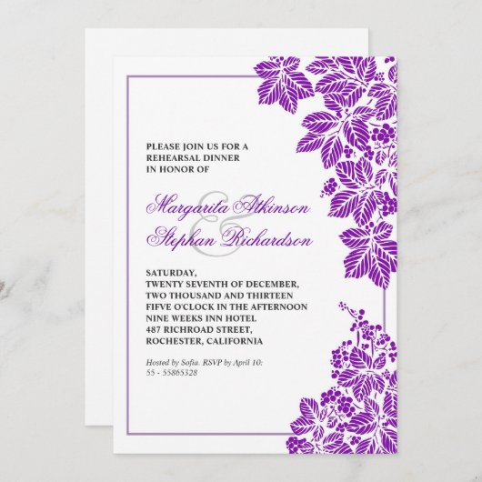 lila und weiße Probe Einladung (Vorne/Hinten)