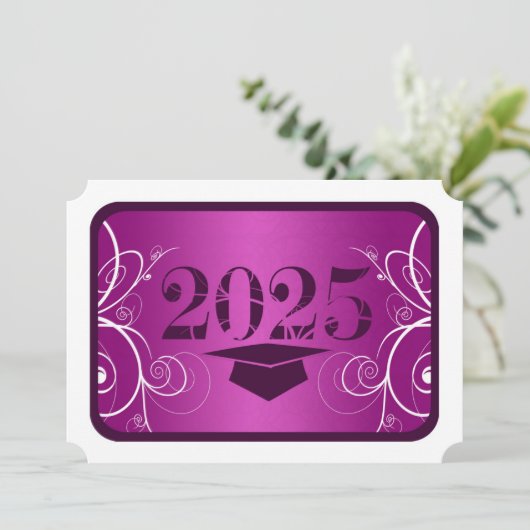 Lila und weiße Rahmen Abschluss Einladung (Stehend Vorderseite)