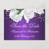 Lila und weiße Rosen Save the Date Ankündigungspostkarte (Vorderseite)