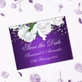 Lila und weiße Rosen Save the Date Ankündigungspostkarte