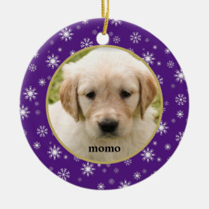 Lila und weiße Schneeflocke Hauskatze oder Hund Keramik Ornament