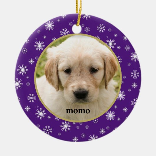 Lila und weiße Schneeflocke Hauskatze oder Hund Keramik Ornament (Vorne)