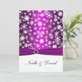 Lila und weiße Schneeflocken Einladung Hochzeit (Stehend Vorderseite)