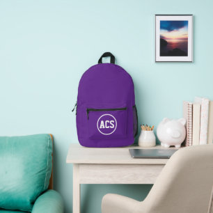 Lila und weiße Schulfarben und Buchstaben Bedruckter Rucksack