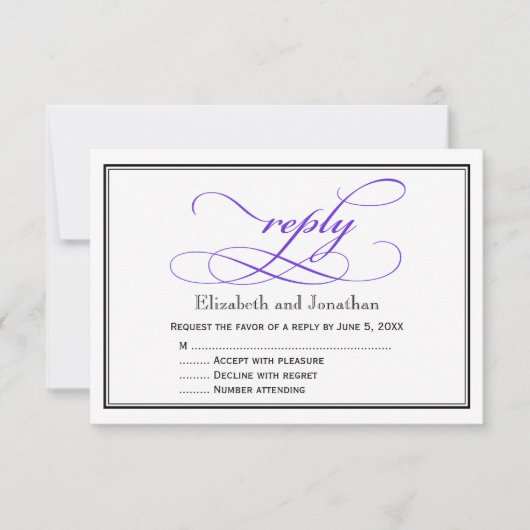 Lila und weiße Script-Antwort RSVP Karte (Vorderseite)