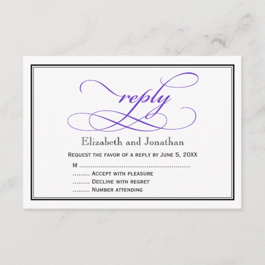 Lila und weiße Script-Antwort RSVP Karte (Vorderseite)