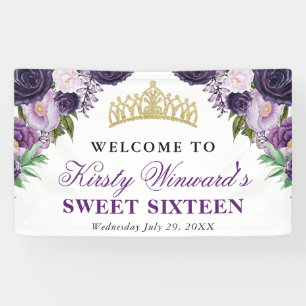 Lila und weiße Sommerblumen Sweet 16 Banner