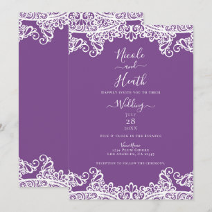 Lila und weiße Spitze Elegante Hochzeit Einladung