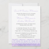 Lila und weiße Spitzen-Hochzeitsfeier Einladung (Rückseite)