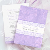 Lila und weiße Spitzen-Hochzeitsfeier Einladung