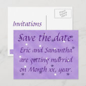 Lila und weiße Sterne Save the Date Postkarten (Vorne/Hinten)
