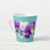 Lila und weiße Stiefmütterchen Aquamarine Latte Ta Milchtasse (Linke Ecke)