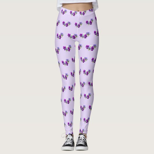 Lila und weiße Stiefmütterchen Leggings (Vorderseite)