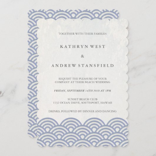 Lila und weiße stilisierte Waves Elegante Beach We Einladung (Vorne/Hinten)