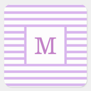 Lila und weiße Streifen individuelles Monogramm Quadratischer Aufkleber