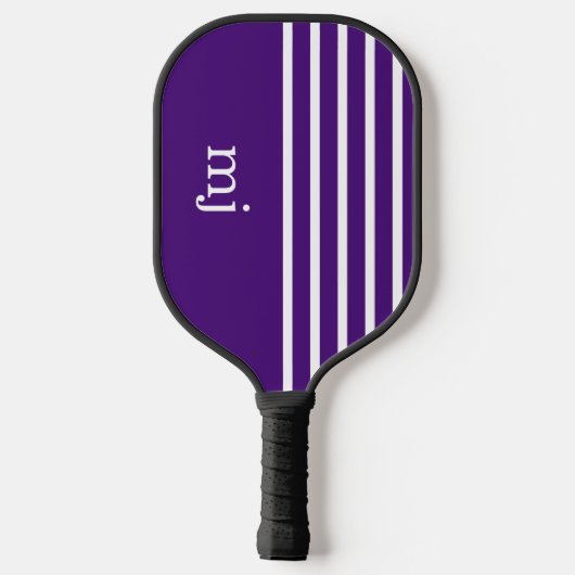 Lila und weiße Streifen mit Monogramm Pickleball Schläger (Rückseite)