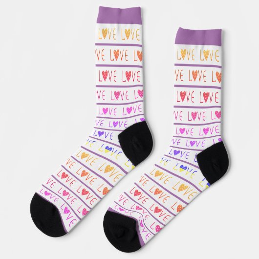 LILA UND WEISSE STRIPE VALENTINE LIEBE SOCKEN (Linkes Detail)