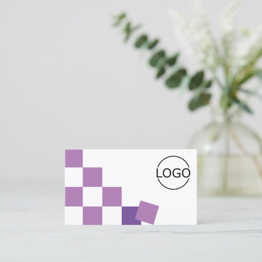 Lila und weiße Tafel mit Logos und Fotos Cool Visitenkarte (Stehend Vorderseite)