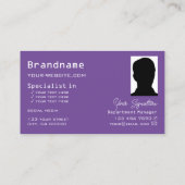 Lila und weiße Tafel mit Monogramm und Foto Visitenkarte (Rückseite)