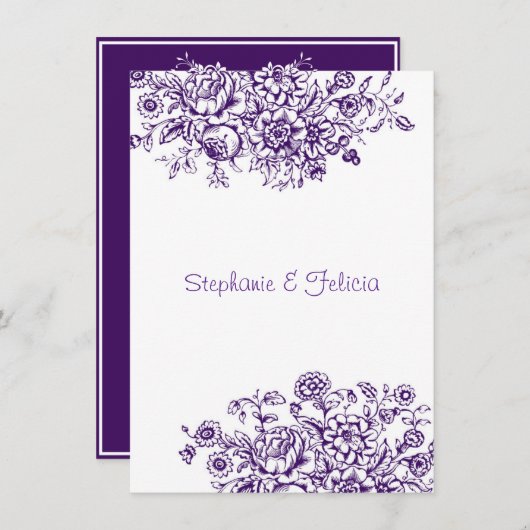 Lila und weiße Toilblumenhochzeit Einladung (Vorne/Hinten)