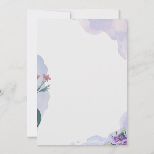 Lila und weiße Wasserfarben Einladung (Rückseite)