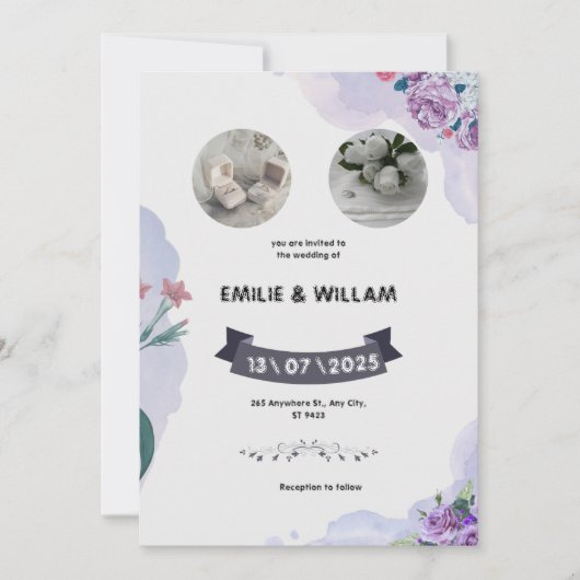 Lila und weiße Wasserfarben Einladung (Vorderseite)
