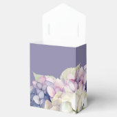 Lila und weiße Wasserfarben-Hydrangeas auf Lavende Geschenkschachtel (Geöffnet)