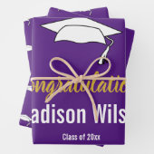 Lila und weißer Abschluss Glückwünsche Geschenkpapier Set (Beispiel)