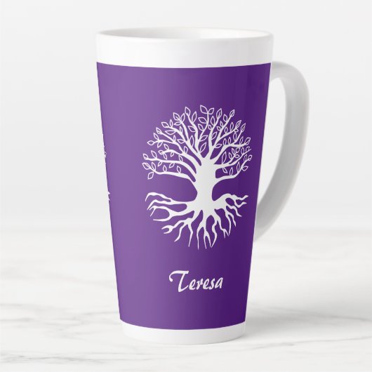 Lila und weißer Baum des Lebens Mit Monogramm Milchtasse (Rechte Ecke)