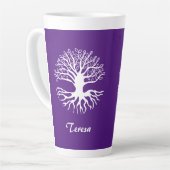 Lila und weißer Baum des Lebens Mit Monogramm Milchtasse (Linke Ecke)