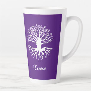 Lila und weißer Baum des Lebens Mit Monogramm Milchtasse