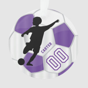 Lila und weißer Boy-Soccer Ornament