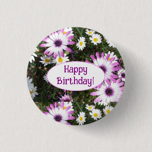 Lila und weißer Daisy-Blumen-benutzerdefinierbarer Button