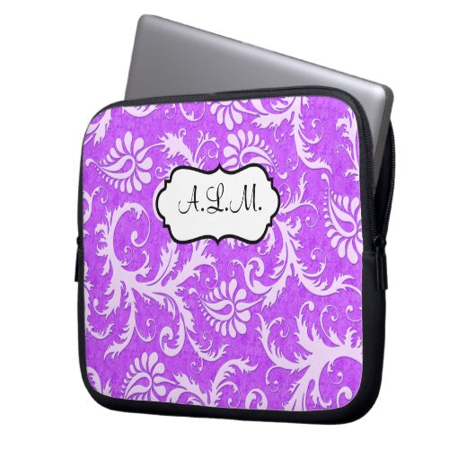 Lila und weißer Damaskotel Laptopschutzhülle (Vorderseite Links)