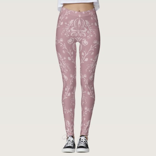 Lila und weißer Damast Leggings (Vorderseite)