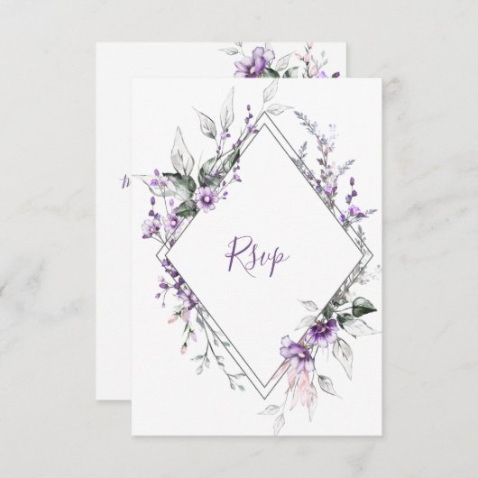 Lila und weißer Diamantrahmen | RSVP Karte (Vorne/Hinten)