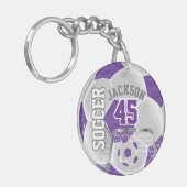 Lila und weißer Fußball ⚽ Ball Sport Schlüsselanhä Schlüsselanhänger (Vorderseite links)