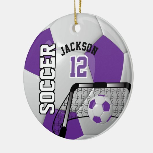 Lila und weißer Fußballball Keramik Ornament (Links)