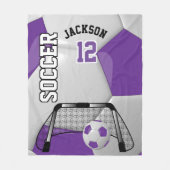 Lila und weißer Fußballball mit DIY-Text Fleecedecke (Vorderseite)