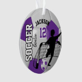 Lila und weißer Fußballgoalie Ornament (Vorderseite)