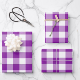 Lila und weißer Gingham Karo Kariert Geschenkpapier Set