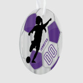 Lila und weißer Girl-Fußball-Spieler Ornament (Vorderseite)