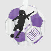 Lila und weißer Girl-Fußball-Spieler Ornament (Rückseite)