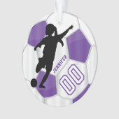 Lila und weißer Girl-Fußball-Spieler Ornament (Vorderseite)